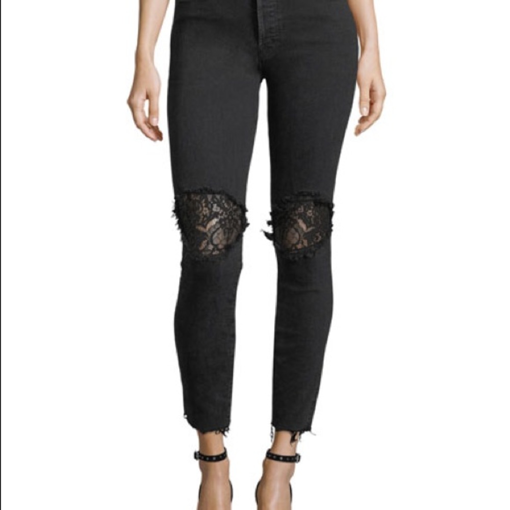 Mother Super Stunner Ankle Fray Lace Knee